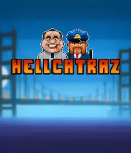 Explore the exciting world of the Hellcatraz game by Relax Gaming, featuring a comic-style prisoner and a guard with the infamous Alcatraz prison and San Francisco skyline in the background. This image captures the adventure and mischief of an escape-themed game, ideal for players looking for a unique slot experience, offering a captivating gaming experience. 