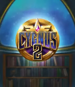 Explore the magical graphics of ELK Studios' Cygnus 2 Slot, featuring a stunning logo with a bright design in purple and gold. With a backdrop of a celestial library setting, this graphic conjures the essence of exploration and mystery. 